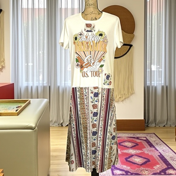 Upcycled Dreamer Era Tour Boho Tshirt Dress One Of A Kind Repurposed Dress 2x - Picture 1 of 12